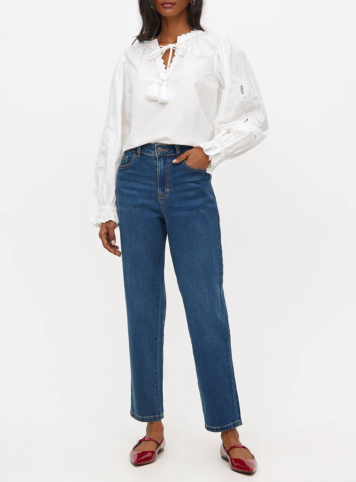 Mid Denim Straight Leg Jeans  8R - Image 1
